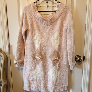 LIZ LISA Pink and Cream V-Neck Sweater | Size 0